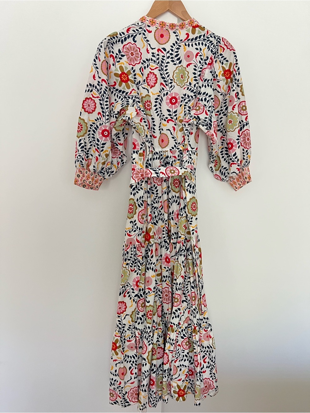 Boden Ava Tiered Maxi Dress Belted White Floral Print Puff Sleeve US 6P $210 - Picture 13 of 13